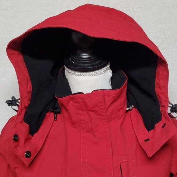 VINTAGE Retro Eddie Bauer Weather Edge Waterproof Red Hooded Fleece Lined Jacket - Picture 6 of 16